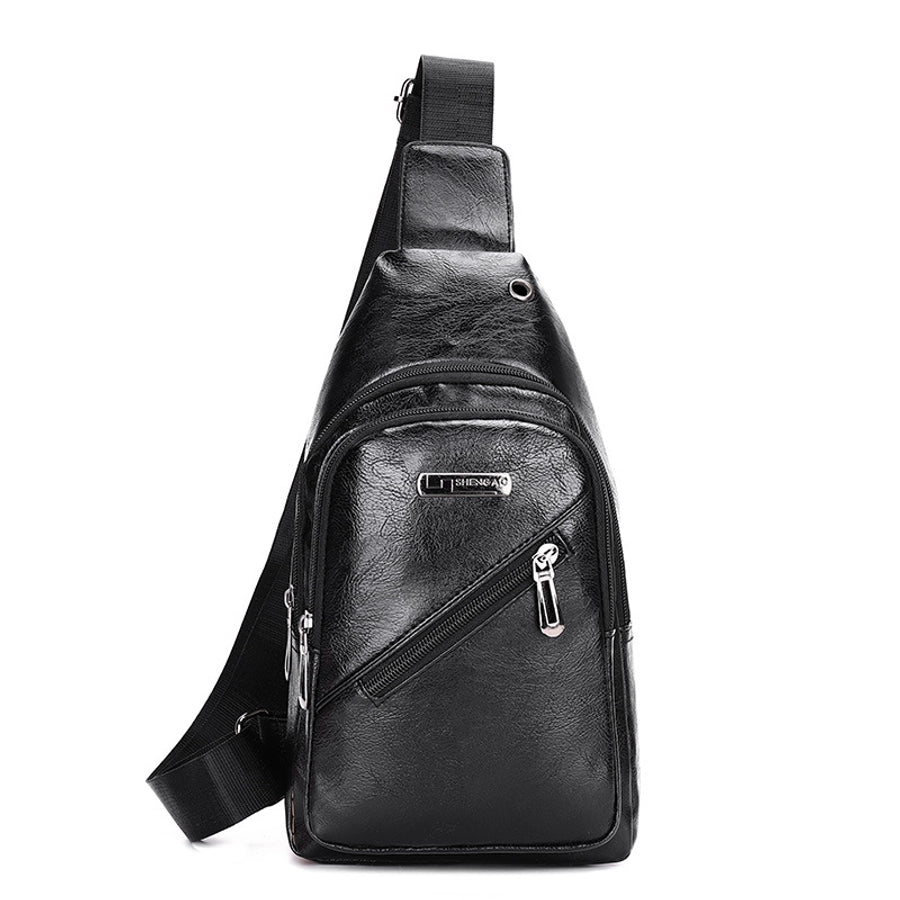 men's business solid color pu leather waterproof waist bags