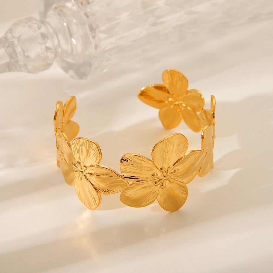 IG Style Flower 304 Stainless Steel Titanium Steel 18K Gold Plated Bangle In Bulk Stainless Steel Bracelets