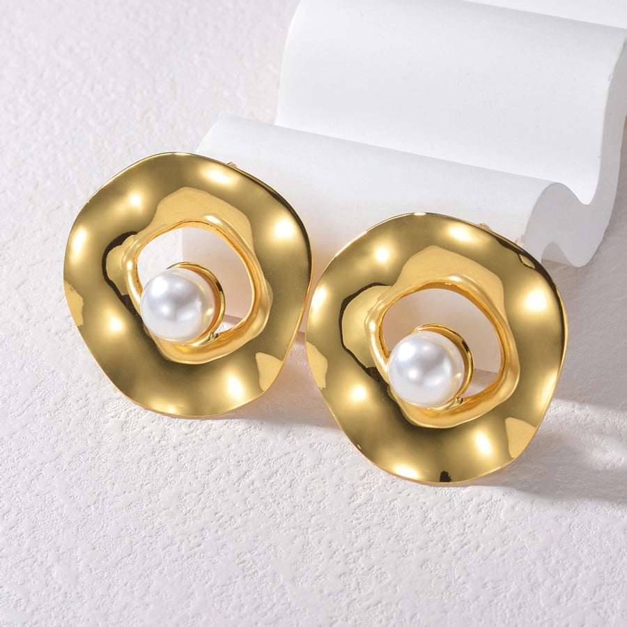 1 Piece Exaggerated Geometric Coral Flower Plating Inlay 304 Stainless Steel Pearl 18K Gold Plated Ear Studs