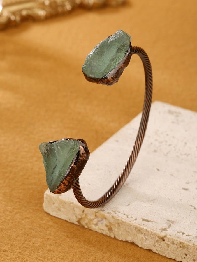 Copper Inlay Irregular Crystal Fluorite Bangle