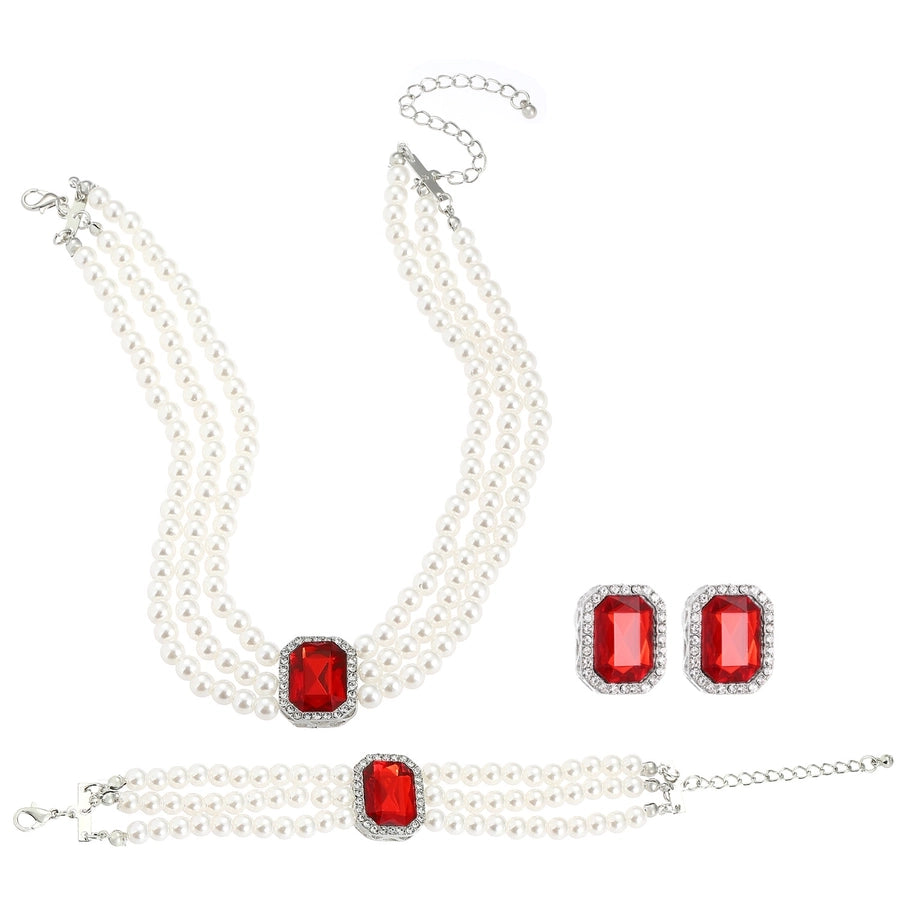 Elegant Geometric Imitation Pearl Alloy Beaded Inlay Crystal Women's Jewelry Set