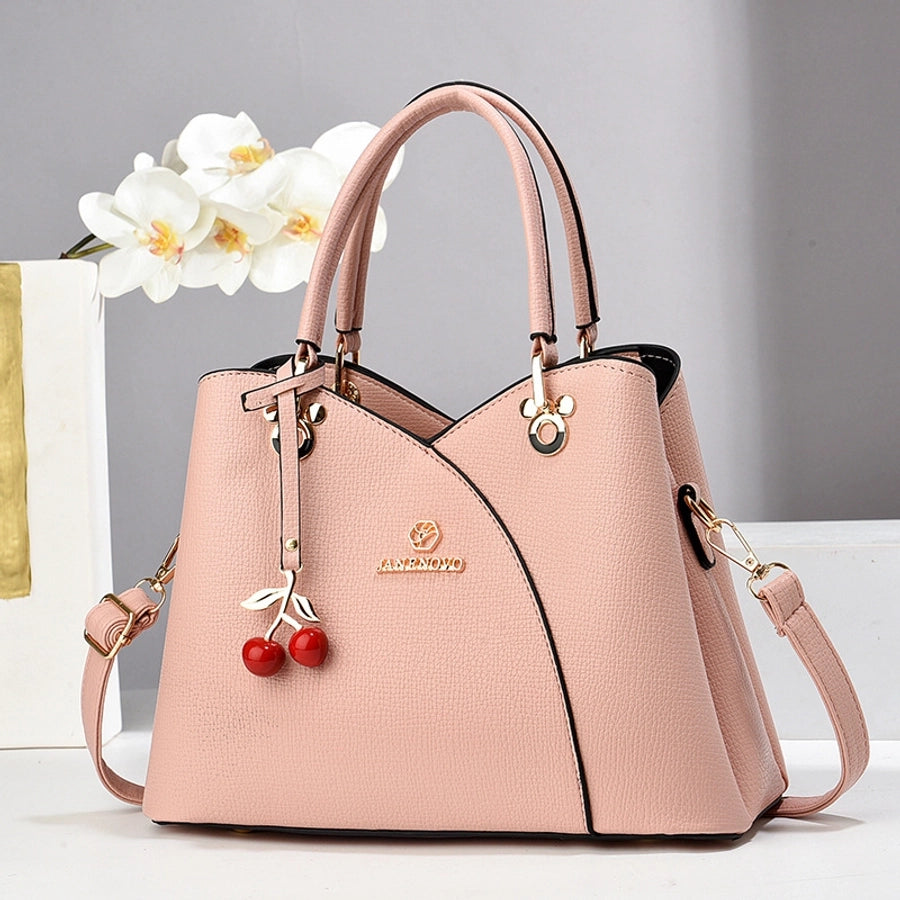 Women's Medium PU Cherry Elegant Streetwear Sewing Thread Square Zipper Handbag