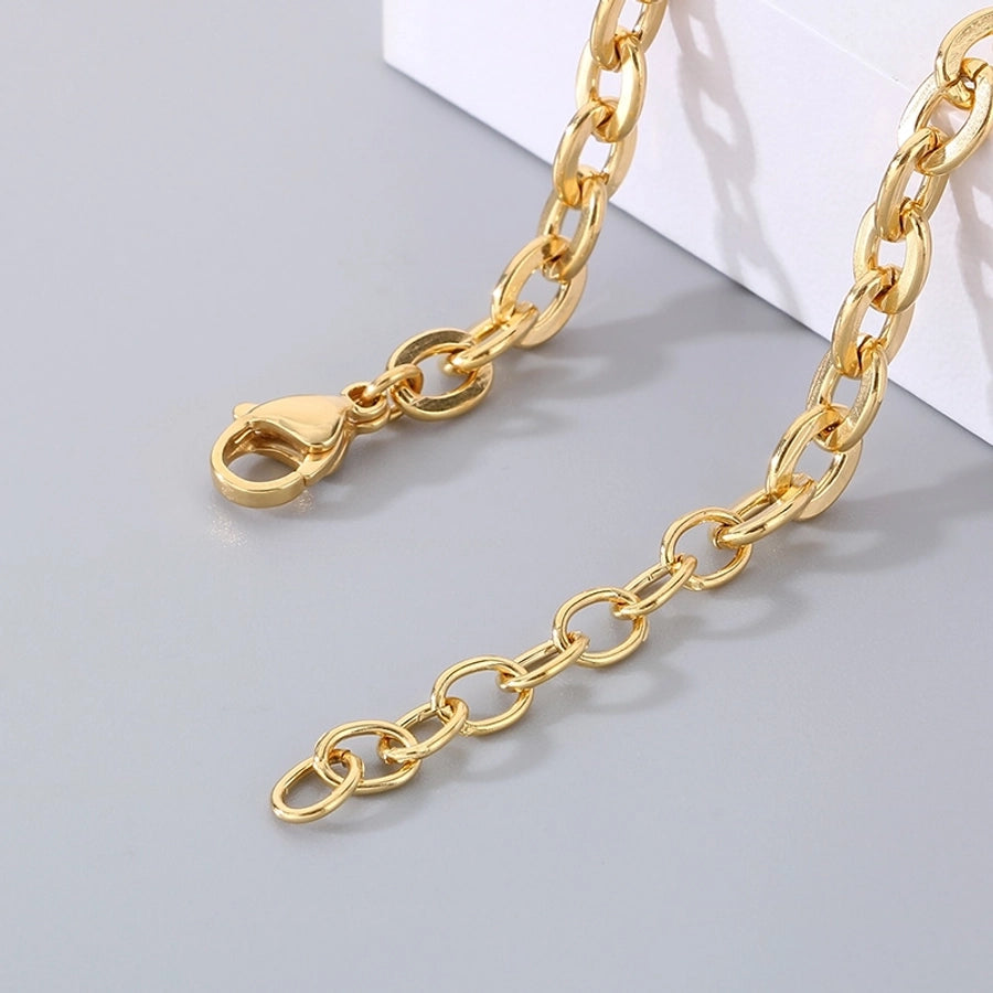 Simple Style Geometric 304 Stainless Steel 18K Gold Plated Cuban Link Chain Curb Chain cable chain Bracelets In Bulk