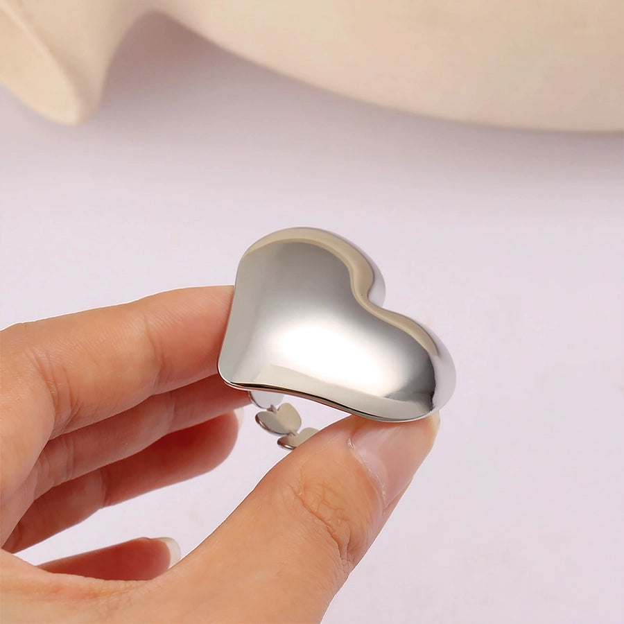 Jewelry Vacation Simple Style Commute Heart Shape 304 Stainless Steel 18K Gold Plated Open Rings