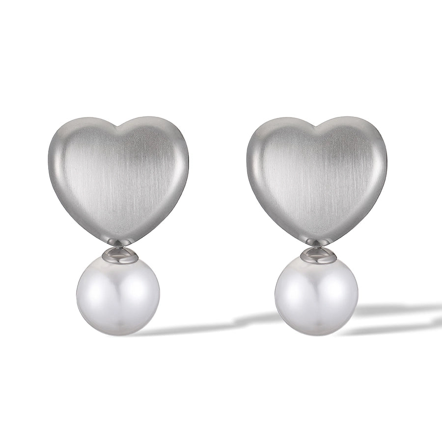 1 Pair Retro Simple Style Heart Shape Inlay 304 Stainless Steel Pearl Drop Earrings