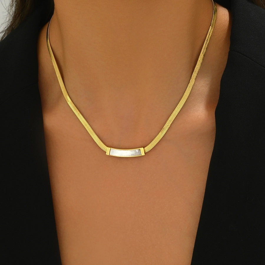 Jewelry Simple Style Solid Color 304 Stainless Steel Shell 14K Gold Plated Polishing Inlay Necklace