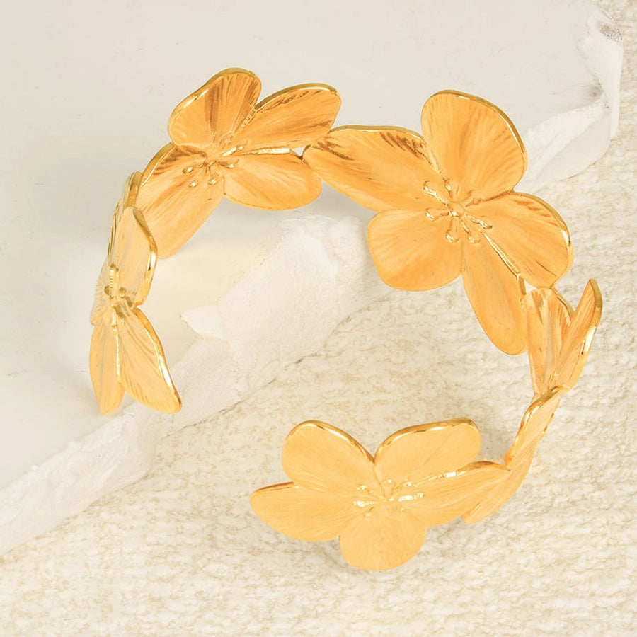 IG Style Flower 304 Stainless Steel 18K Gold Plated Bangle In Bulk Stainless Steel Bracelets