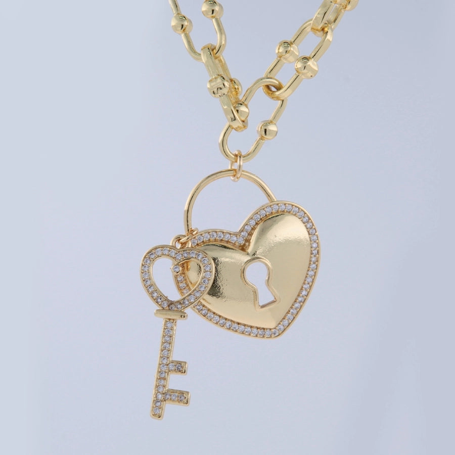 Wedding Baroque Style Classic Style Heart Shape Key 18K Gold Plated Arylic Copper  Necklace