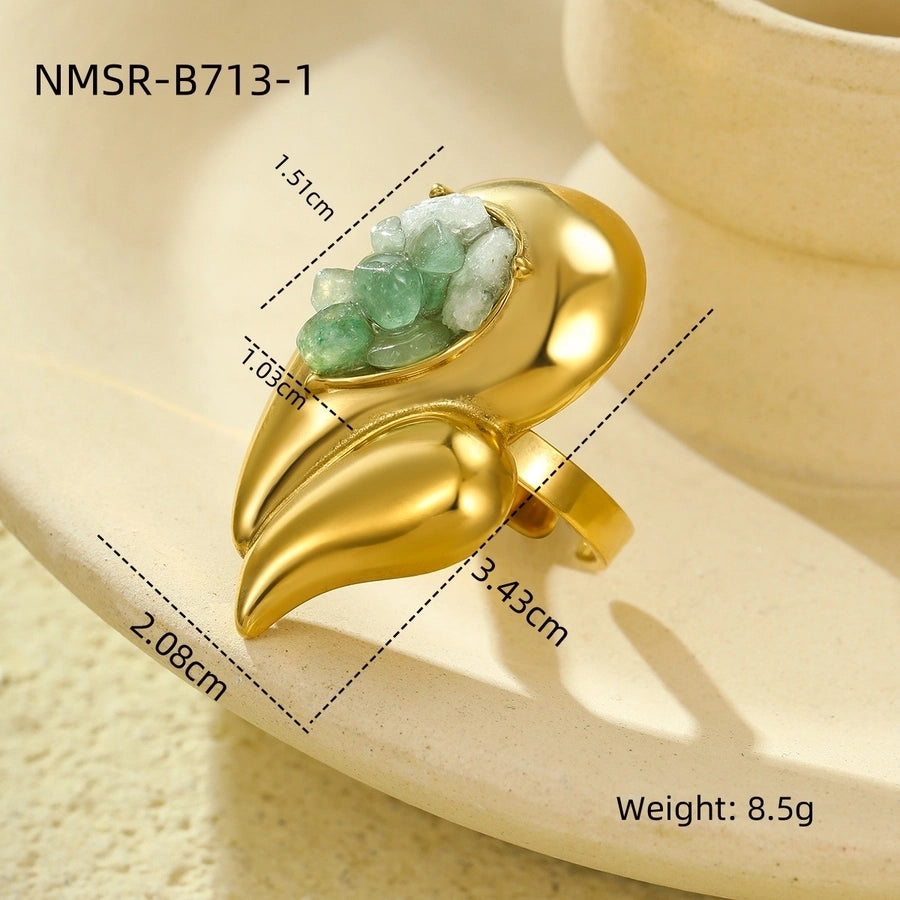 Jewelry Lady Water Droplets 304 Stainless Steel Natural Stone Plating Open Rings