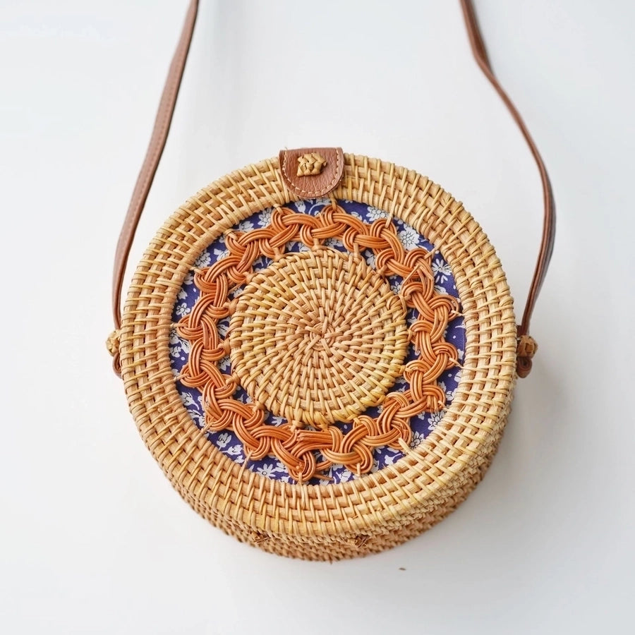 Women'S Straw Solid Color Ethnic Style Round Square Hook Loop Straw Bag