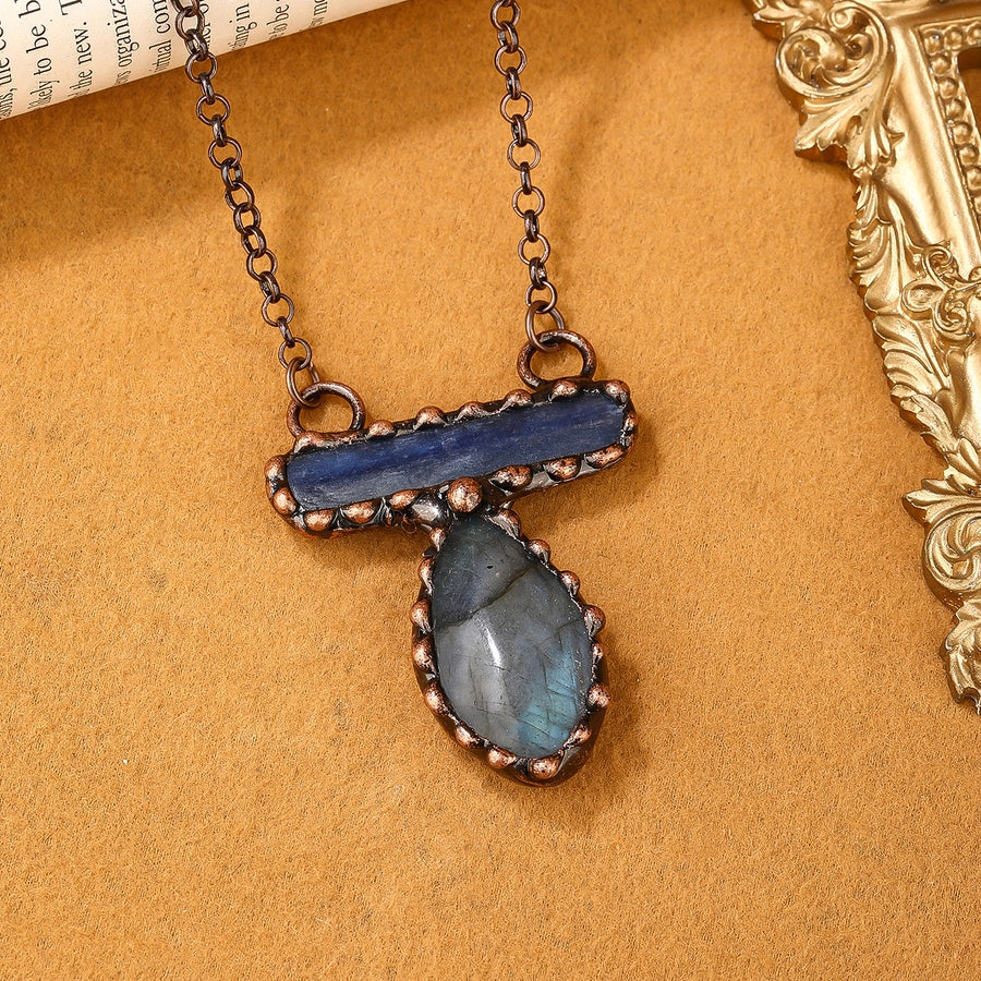 Labradorite Blue Copper Irregular Pendant Necklace