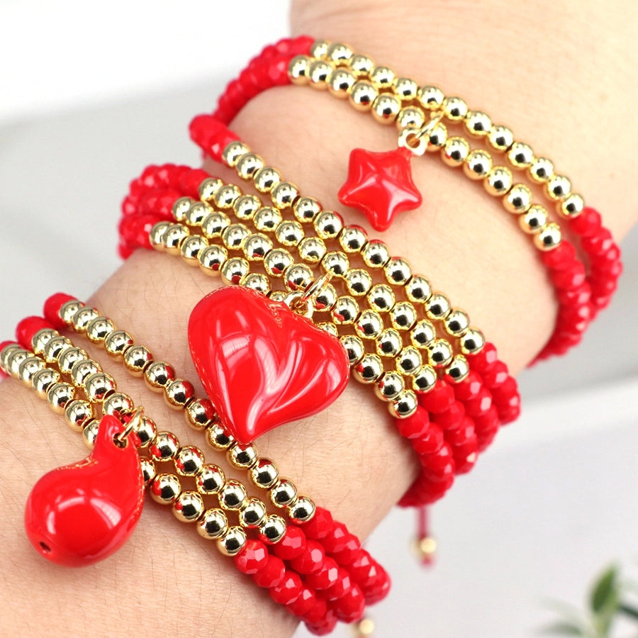 Jewelry Elegant Cute Sweet Star Cherry Heart Shape Artificial Crystal Copper Bracelets