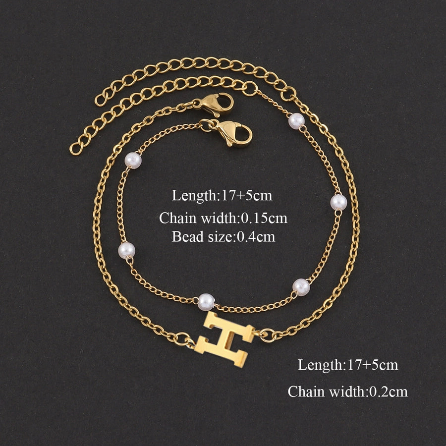 Elegant Simple Style Classic Style Letter 201 Stainless Steel 304 Stainless Steel Artificial Pearl Bracelets In Bulk