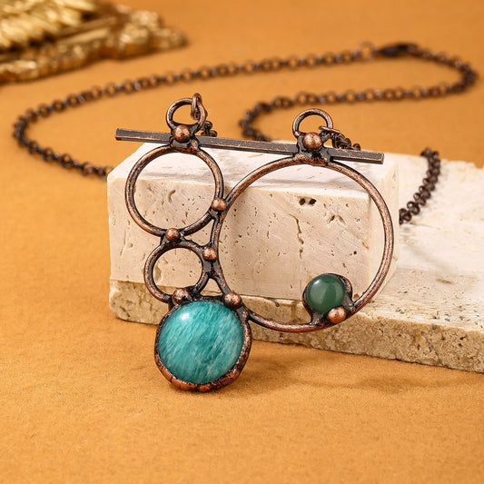 Amazonite Copper Irregular Natural Stone Pendant Necklace