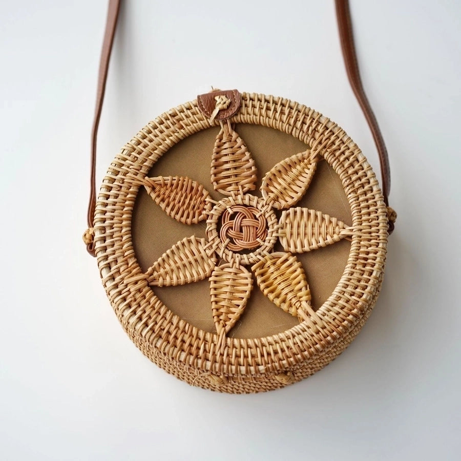 Women'S Straw Solid Color Ethnic Style Round Square Hook Loop Straw Bag