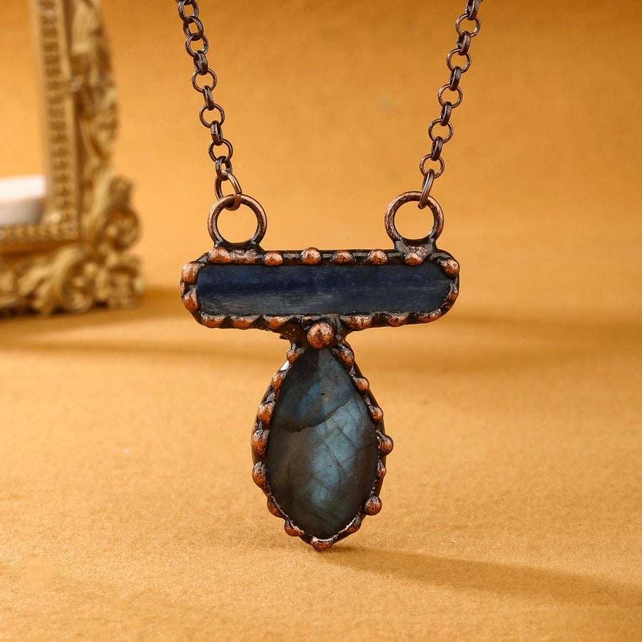 Labradorite Blue Copper Irregular Pendant Necklace