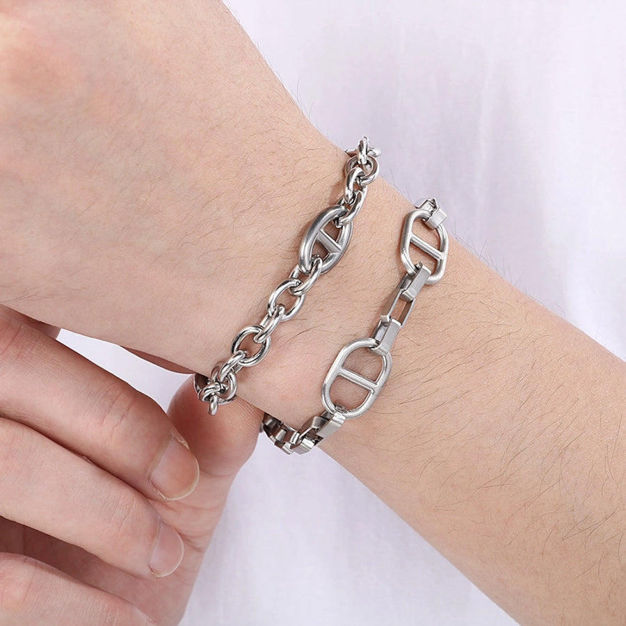 Simple Style Geometric 304 Stainless Steel 18K Gold Plated cable chain Bracelets In Bulk