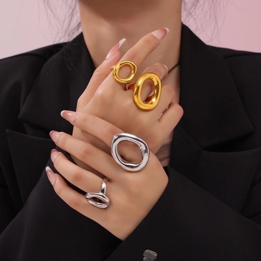 Jewelry IG Style Simple Style Korean Style Oval 304 Stainless Steel 18K Gold Plated Hollow Out Rings