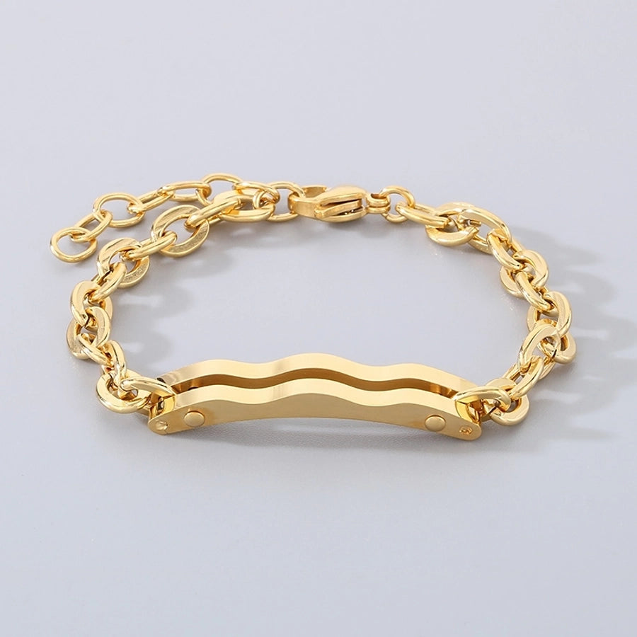 Simple Style Geometric 304 Stainless Steel 18K Gold Plated Cuban Link Chain Curb Chain cable chain Bracelets In Bulk