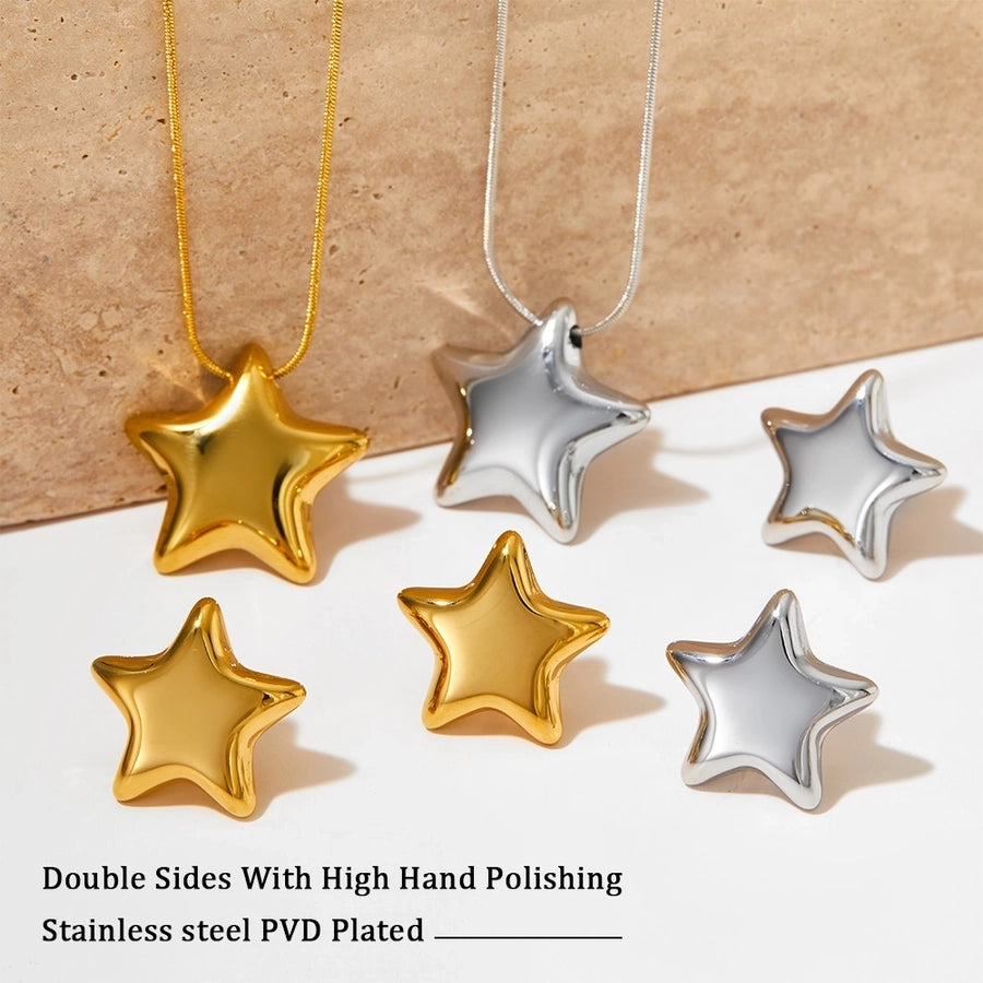 304 Stainless Steel 16K Gold Plated White Gold Plated Gold Plated Simple Style Classic Style Polishing Plating Star Earrings Necklace
