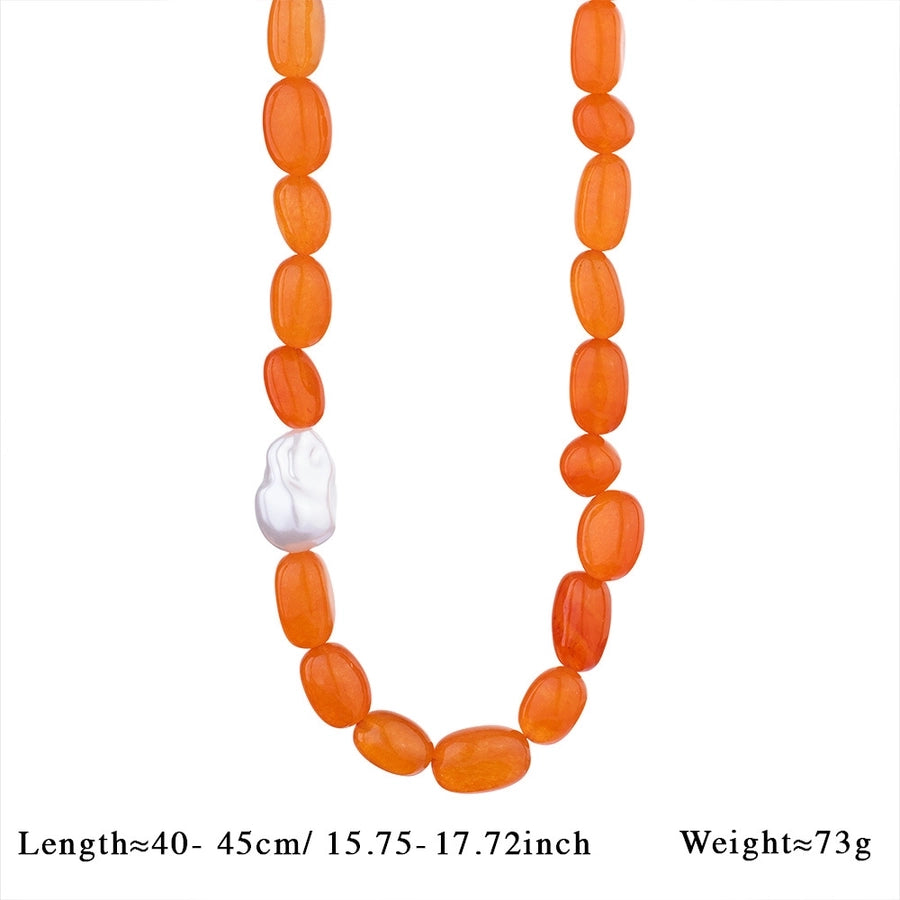 Exaggerated Geometric 316L Stainless Steel  natural stone Freshwater Pearl Beaded Chain Beaded Necklaces