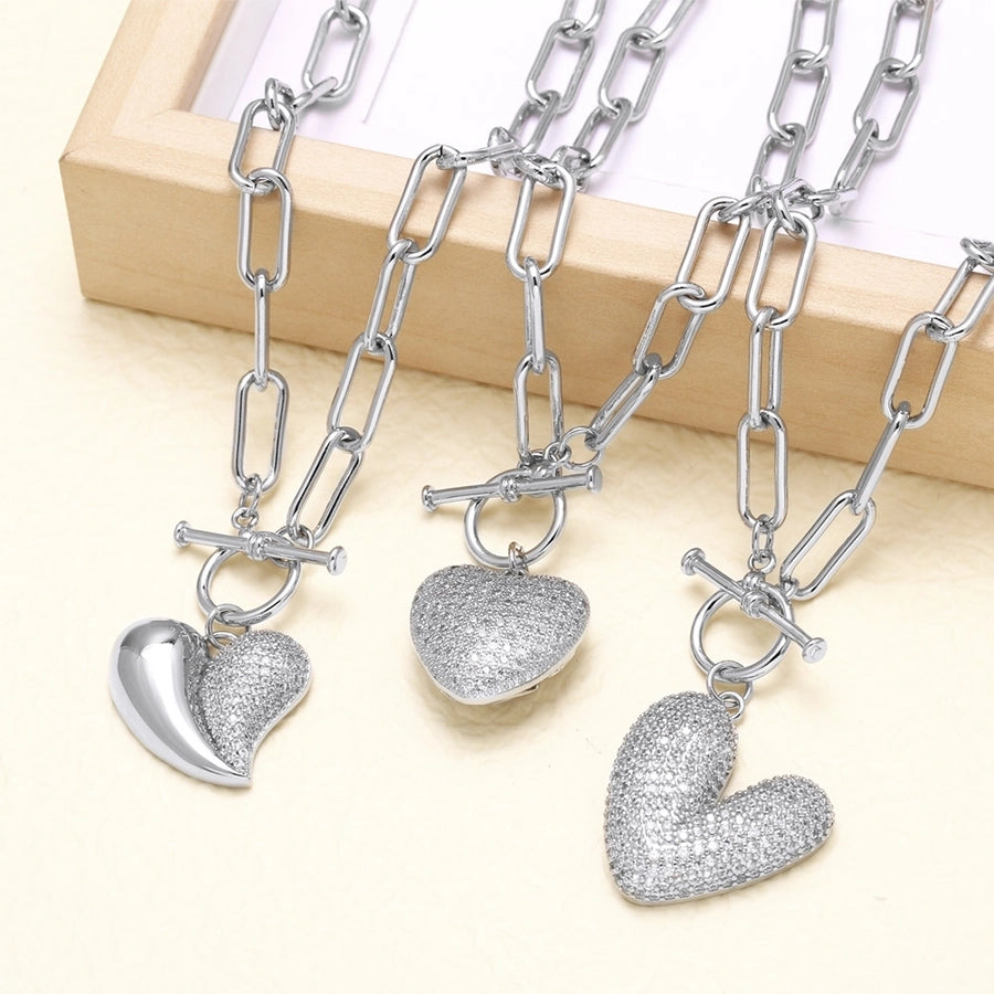 Copper 18K Gold Plated Plating Inlay Heart Shape Zircon Pendant Necklace