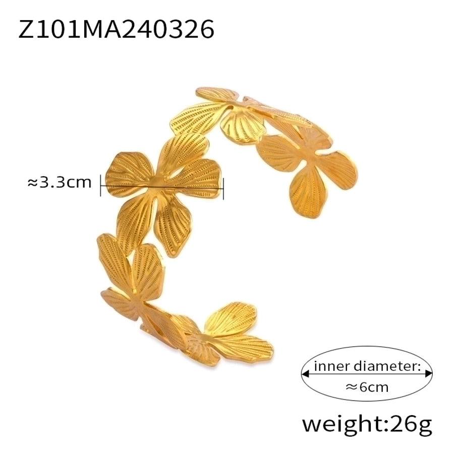 Basic Modern Style Classic Style Spray Flower Petal Titanium Steel 18K Gold Plated Artificial Pearls Bangle In Bulk