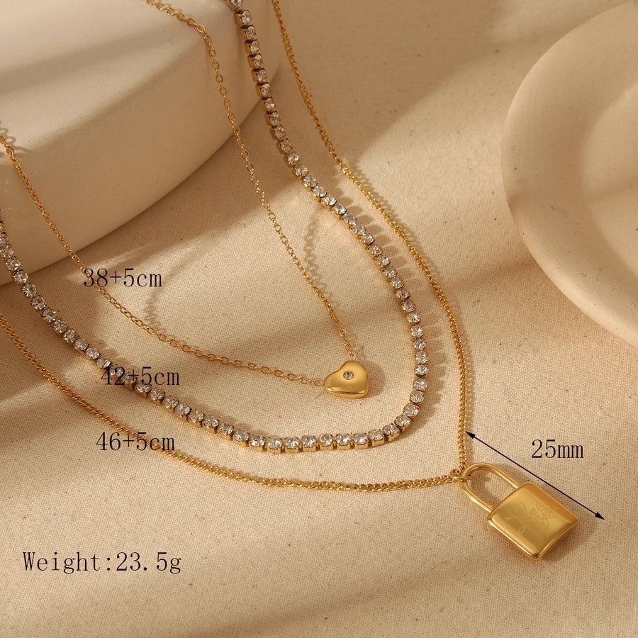 Jewelry Elegant Luxurious Commute Lock 304 Stainless Steel 18K Gold Plated Horseshoe Buckle Bracelets Ear Studs Necklace