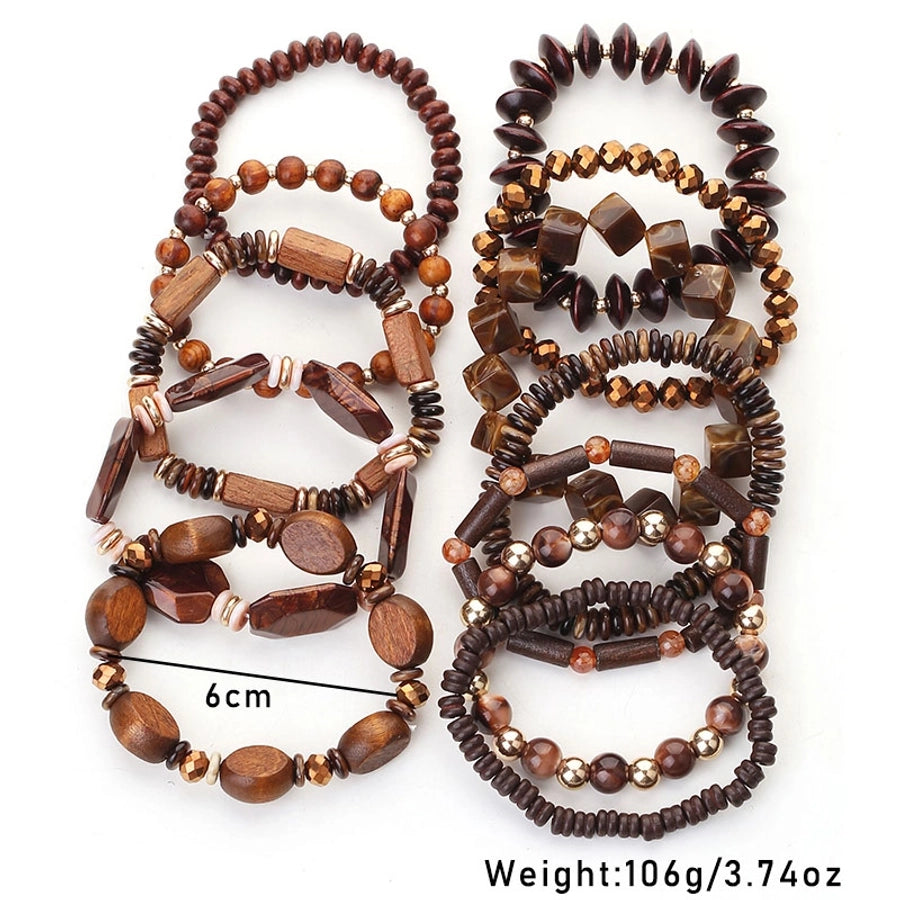 Retro Round Square Rectangle CCB Arylic Wood Beaded Chain Beaded Bracelets