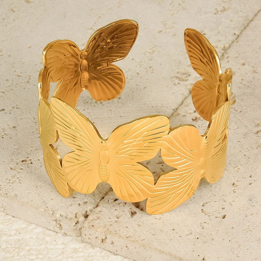 IG Style Solid Color Butterfly 304 Stainless Steel 18K Gold Plated Bangle In Bulk Stainless Steel Bracelets