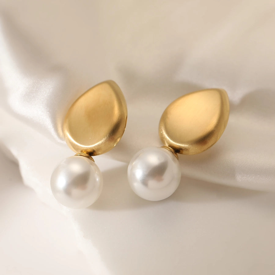 1 Pair Retro Water Droplets Plating Inlay 304 Stainless Steel Artificial Pearls 18K Gold Plated Drop Earrings