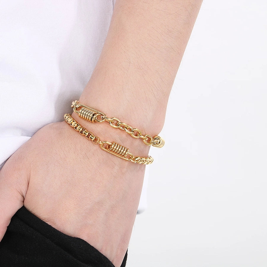 Simple Style Solid Color 304 Stainless Steel 18K Gold Plated cable chain Bracelets In Bulk