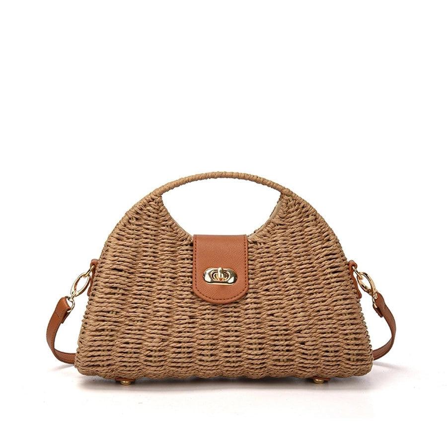 Women'S Small Straw Solid Color Vacation Lock clasp Straw Bag