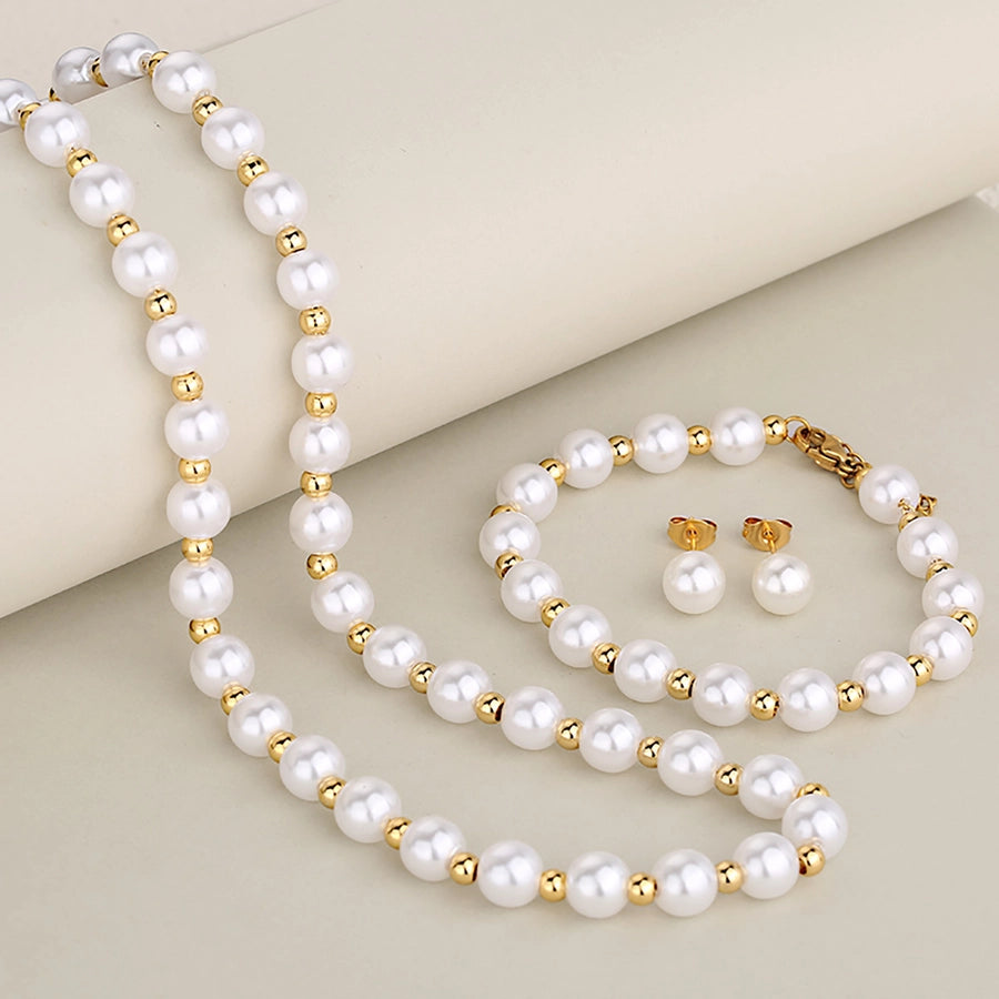 Jewelry Elegant Round 304 Stainless Steel Pearl Inlay Jewelry Set