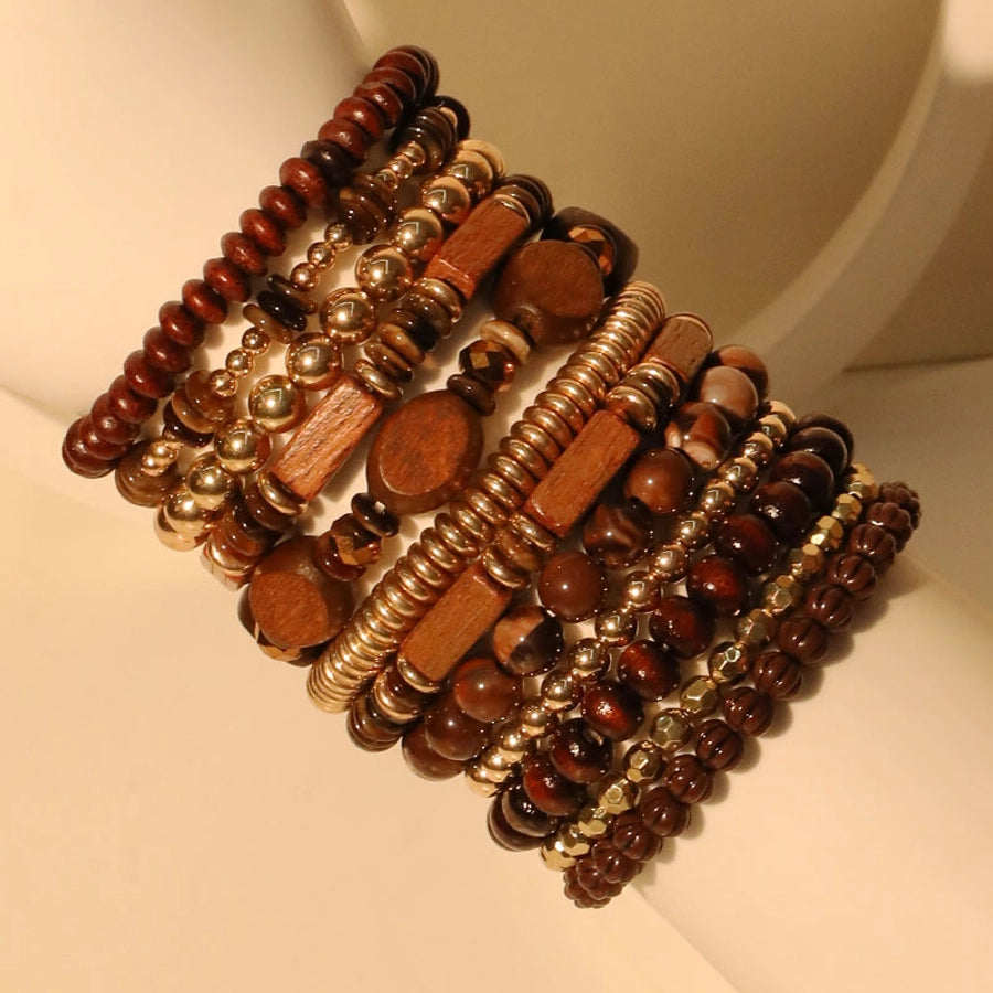 Casual Retro Round Rectangle CCB Wood Glass Beaded Chain Beaded Bracelets