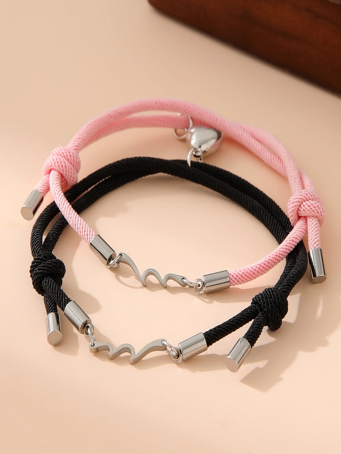 Simple Style Classic Style Heart Shape 304 Stainless Steel Alloy Polyester Woven Chain String Bracelets