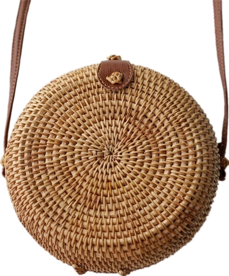 Women'S Straw Solid Color Ethnic Style Round Square Hook Loop Straw Bag