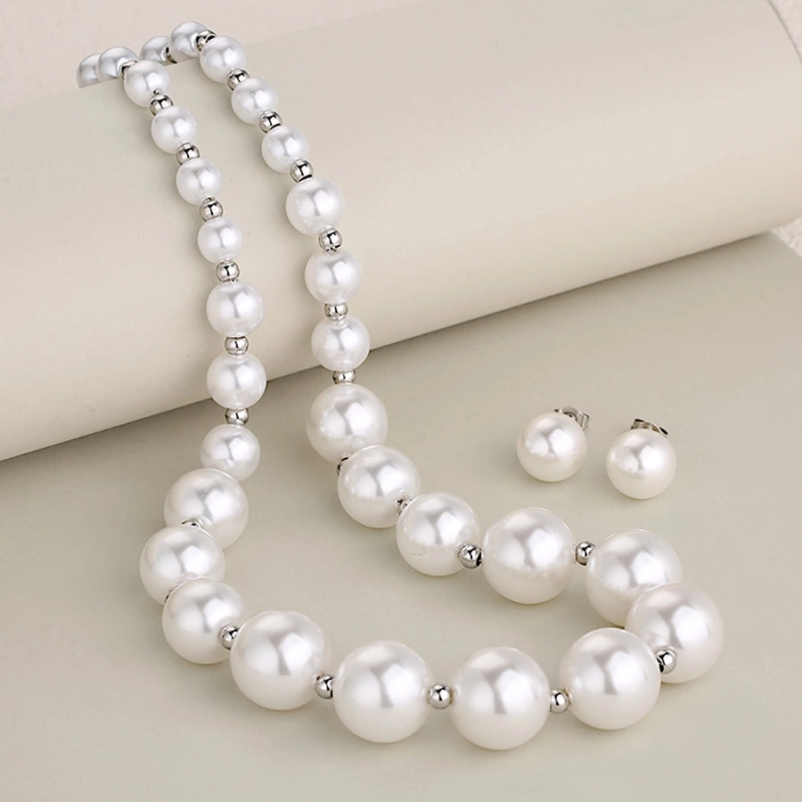 Jewelry Elegant Round 304 Stainless Steel Pearl Inlay Jewelry Set