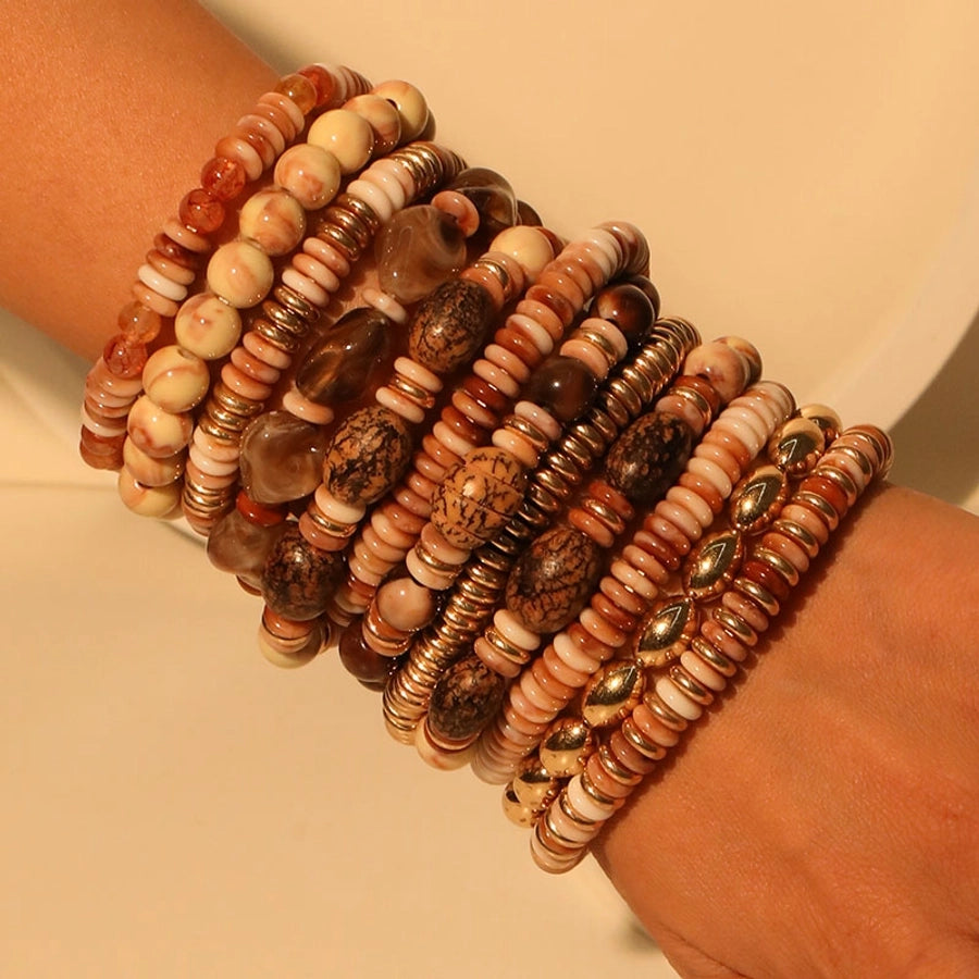 Vintage Style Round Oval CCB Arylic Wood Beaded Chain Beaded Bracelets