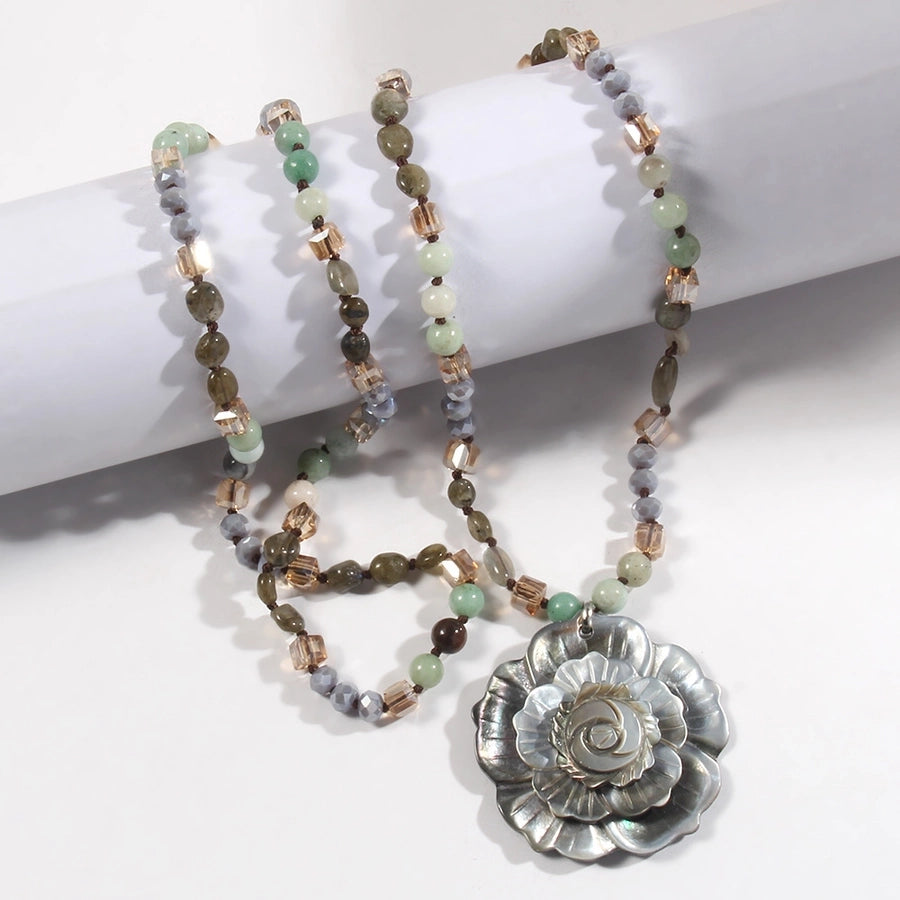 Retro Flower Semi-precious stone Glass Shell  Sweater Chain In Bulk Natural stone necklace