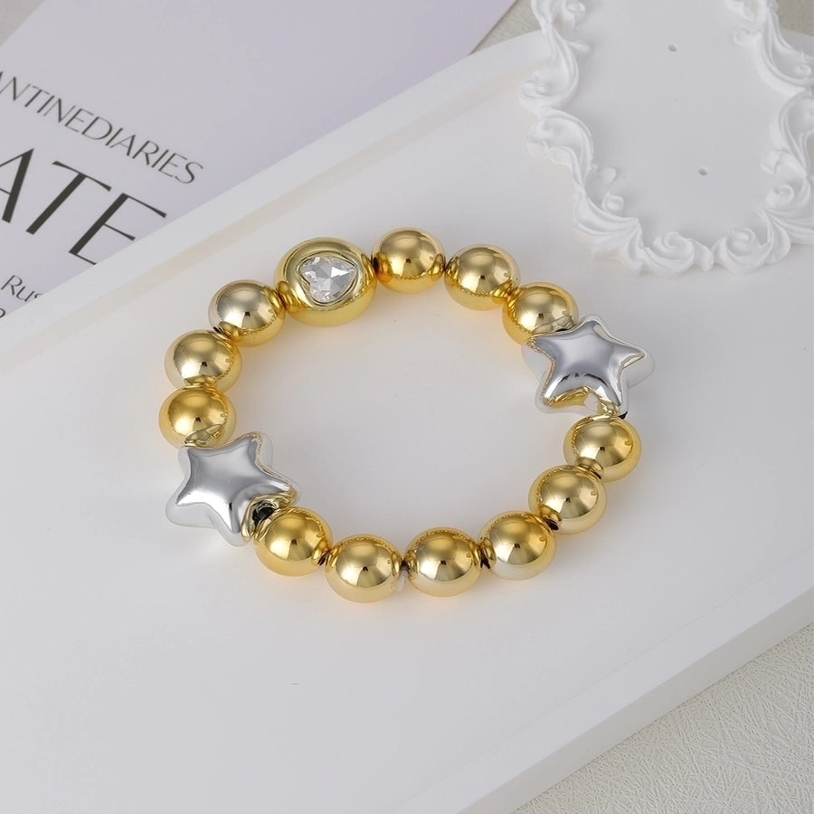 Simple Style Commute Pentagram Round Heart Shape 18K Gold Plated CCB  Beaded Bracelets