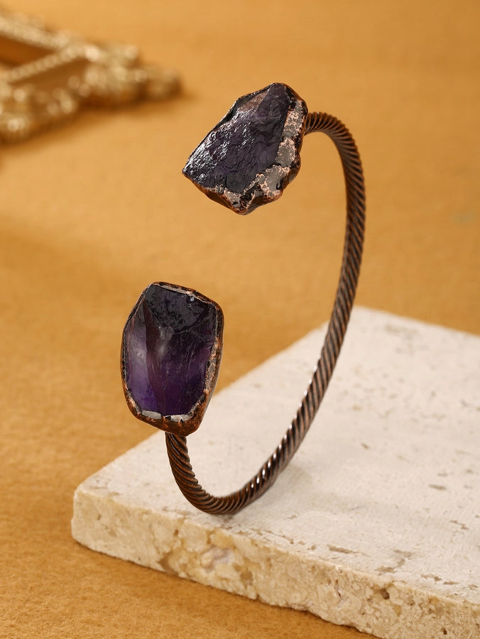 Copper Inlay Irregular Crystal Fluorite Bangle