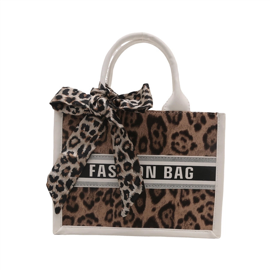 Women's Medium Special Letter Leopard Streetwear Sewing Thread Square Zipper Tote Bag