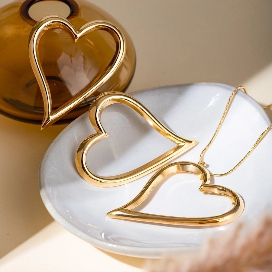 Jewelry IG Style Basic Classic Style Heart Shape 304 Stainless Steel 18K Gold Plated Plating Earrings Necklace