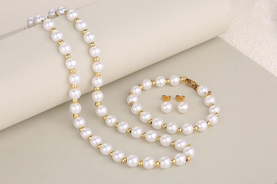 Jewelry Elegant Round 304 Stainless Steel Pearl Inlay Jewelry Set