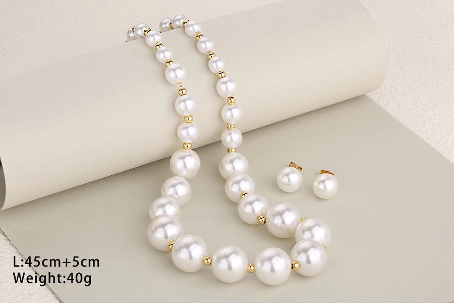 Jewelry Elegant Round 304 Stainless Steel Pearl Inlay Jewelry Set