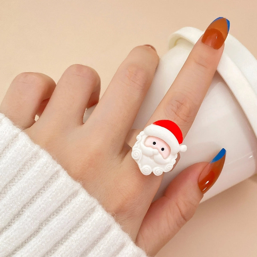 Christmas personalized cute cartoon ring Santa Claus elk snowman resin ring versatile accessories female