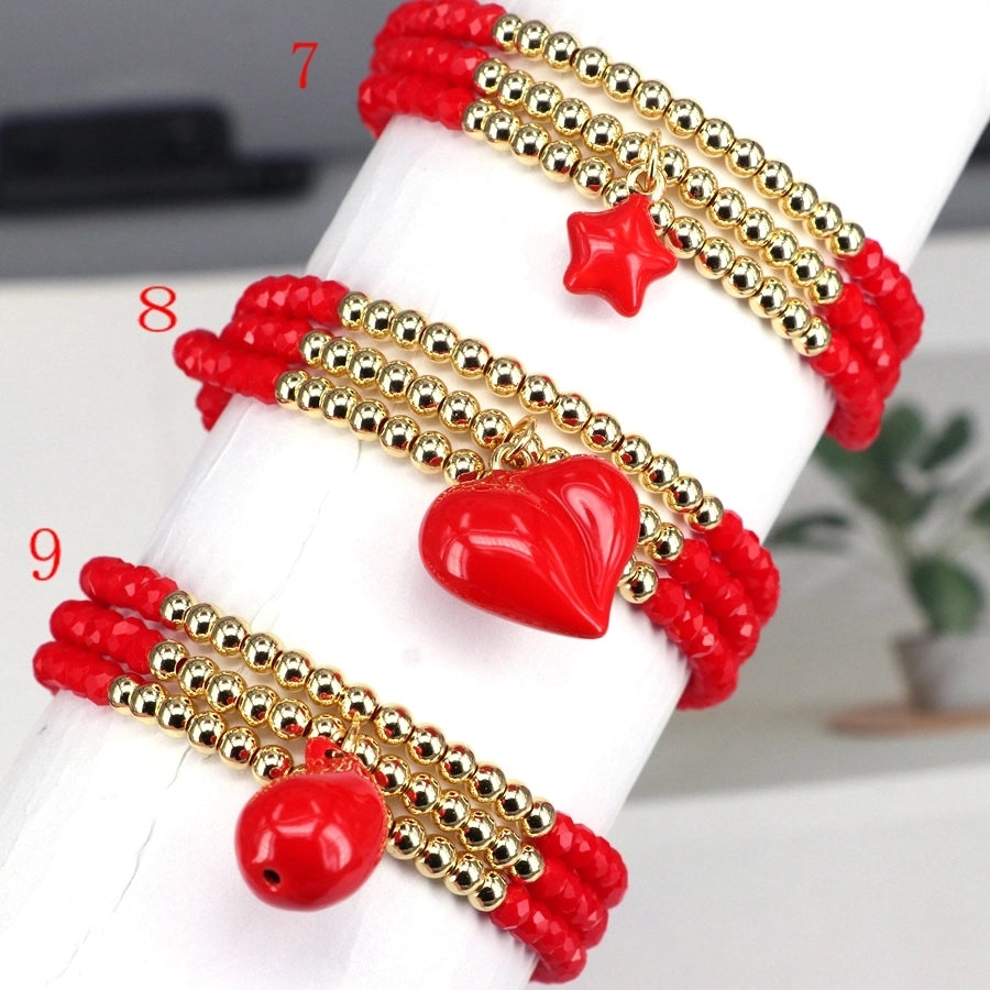 Jewelry Elegant Cute Sweet Star Cherry Heart Shape Artificial Crystal Copper Bracelets