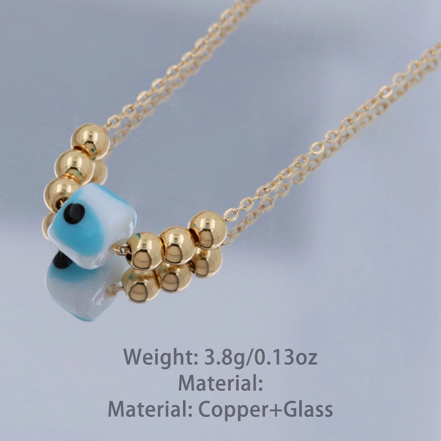 Copper 18K Gold Plated Beaded Eye Acrylic Glass Necklace