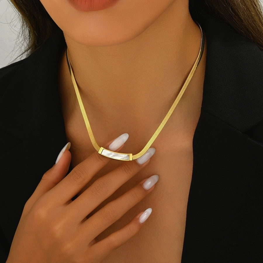 Jewelry Simple Style Solid Color 304 Stainless Steel Shell 14K Gold Plated Polishing Inlay Necklace